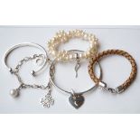 TWO LINKS OF LONDON SILVER BRACELETS together with three various Thomas Sabo Charm Club bracelets,