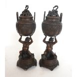 PAIR OF CHINESE BRONZED INCENSE BURNERS