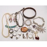 COLLECTION OF SILVER AND OTHER JEWELLERY including an opal set silver necklace,