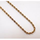 NINE CARAT GOLD ROPE TWIST NECK CHAIN 45cm long and approximately 6.