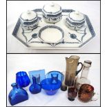 CAULDON WARE POTTERY DRESSING TABLE SET transfer decorated with swags and garlands,