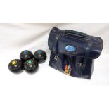 SET OF FOUR HENSELITE COMPOSITE BOWLS size 5 Medium Classic Deluxe, contained in a blue vinyl bag,