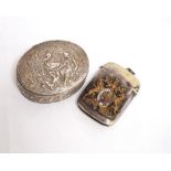 19th CENTURY HANAU SILVER OVAL PATCH BOX the hinged cover decorated with an embossed classical