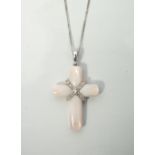 PRETTY PINK MOTHER OF PEARL AND DIAMOND CROSS PENDANT the mother of pearl cross with diamonds