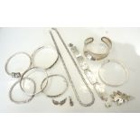 SELECTION OF SILVER JEWELLERY comprising six bangles,