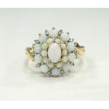 ATTRACTIVE OPAL CLUSTER RING on nine carat gold shank,