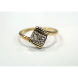 DIAMOND TWO STONE RING on eighteen carat gold shank with twist setting,