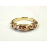 CLOGAU WELSH NINE CARAT GOLD 'TREE OF LIFE' RING the rose gold 'Tree of Life' filigree on yellow
