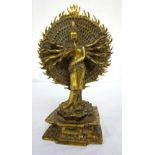 TIBETAN BRONZE 1000 ARM AVALOKITESHVARA DEITY surrounded by the sun,