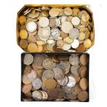 COLLECTION OF BRITISH COINS 19/20th century, denominations vary, 2 boxes,