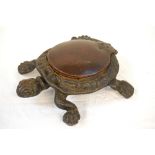 VINTAGE NOVELTY CAST METAL TORTOISE SPITOON the mechanism requires the head to be pressed to open