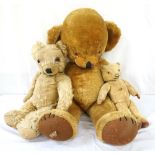 VINTAGE 'MERRYTHOUGHT' PLUSH COVERED TEDDY BEAR with bell-ringing body, 69cm high,