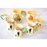 THREE CARLTON WARE TANKARDS relief decorated with a Puritan hanging on the gallows,