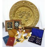 LOT OF MIXED COLLECTABLES including a vintage leather collar box,