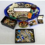 COLLECTION OF COSTUME JEWELLERY includes brooches, bangles, earrings, bead necklaces and bracelets,