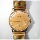 1950's GENTLEMAN'S 'ZODIAC' NINE CARAT GOLD CASED WRISTWATCH with Arabic numerals and subsidiary
