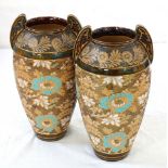 PAIR OF DOULTON AND SLATER LAMBETH WARE VASES of tapering form,