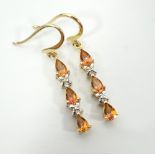 PAIR OF AZOTIC TOPAZ AND DIAMOND DROP EARRINGS in nine carat gold