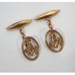 PAIR OF VINTAGE MASONIC NINE CARAT GOLD CUFFLINKS with pierced decoration, approximately 4.