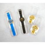 FOUR 'SWATCH' WRISTWATCHES includes two gold coloured 'Diaphane',