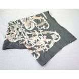 'HERMES' SILK SCARF with pink and cream floral and scroll decoration on a grey ground,