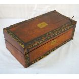 VICTORIAN WALNUT WRITING BOX with brass inlay decoration,