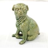 'DUNMORE' POTTERY PUG DOG circa 1900, modelled seated with a pale green glaze,