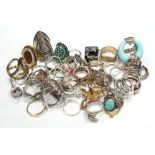 SELECTION OF SILVER AND OTHER RINGS of various designs and sizes, including stone set examples,