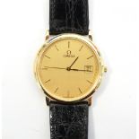 1980's GENTLEMAN'S 'OMEGA DeVILLE' GOLD PLATED WRISTWATCH with baton numerals and date aperture,