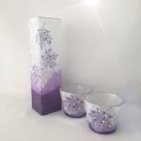 'PURPLE MAPLE LEAF' STRAWSILK HAND-DECORATED VASE AND TEALIGHT HOLDERS BY THE GLASS CRAFT