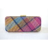 MULTI COLOURED SCOTTISH TWEED CLUTCH BAG BY SIMONE WOOD with diamante clasp,