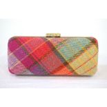 MULTI COLOURED SCOTTISH TWEED CLUTCH BAG BY SIMONE WOOD with diamante clasp,