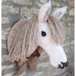 CREAM HARRIS TWEED FAUX TAXIDERMY PONY HEAD BY JULIET LEDSON the head with jute mane,