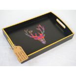 HAND PAINTED AND STAG DECORATED TRAY BY