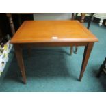 A TEAK RECTANGULAR OCCASIONAL TABLE on square tapering legs 58cm (h) x 71cm (w) x 56cm (d)