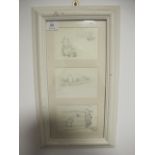 SIX FRAMED DRAWINGS in painted frames 39cm x 19cm