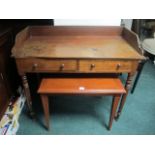 A VICTORIAN MAHOGANY SIDE TABLE with three quarter moulded gallery above two frieze drawers on