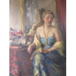 ENGLISH SCHOOL EARLY 20TH CENTURY
Study of a Woman in Elegant Dress Seated at a Table Draped and