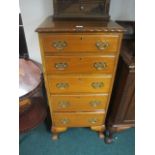 A CHIPPENDALE STYLE MAHOGANY FIVE DRAWER TALLBOY with brass drop handles on cabriole legs 114cm (h)