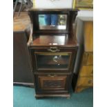 AN EDWARDIAN MAHOGANY MUSIC CABINET the super structure with open compartment and mirror back above