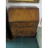 A WALNUT BUREAU containing three frieze drawers on bracket feet 100cm (h) x 76cm (w) x 44cm (d)