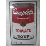 ANDY WARHOL
Inscribed Cambells Tomato Soup
A Coloured Print
100cm x 60cm