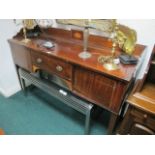 AN EDWARDIAN MAHOGANY SIDEBOARD with three quarter gallery satinwood line inlay and satinwood cross