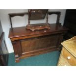 AN UNUSUAL LATE GEORGIAN MAHOGANY SIDE TABLE with shelf and scroll supports 155cm wide