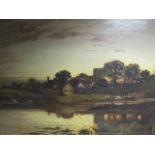 ENGLISH SCHOOL 19TH CENTURY River Scape with Figures and Barge Oil on Canvas 70cm x 103cm