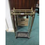 A VICTORIAN BRASS SIX COMPARTMENT STICK STAND 60cm (h) x 31cm (w) x 28cm (d)