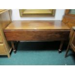 A VICTORIAN MAHOGANY DROP LEAF TABLE on baluster legs