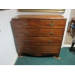 A 19TH CENTURY MAHOGANY AND MARQUETRY INLAID CHEST OF DRAWERS the rectangular top with reeded rim