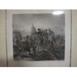 A BLACK AND WHITE PRINT Battle Scene 35cm x 31cm