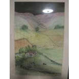 MARY MCFADDEN Landscape with Cattle and Sheep A Watercolour Signed Lower Right 48cm x 30cm